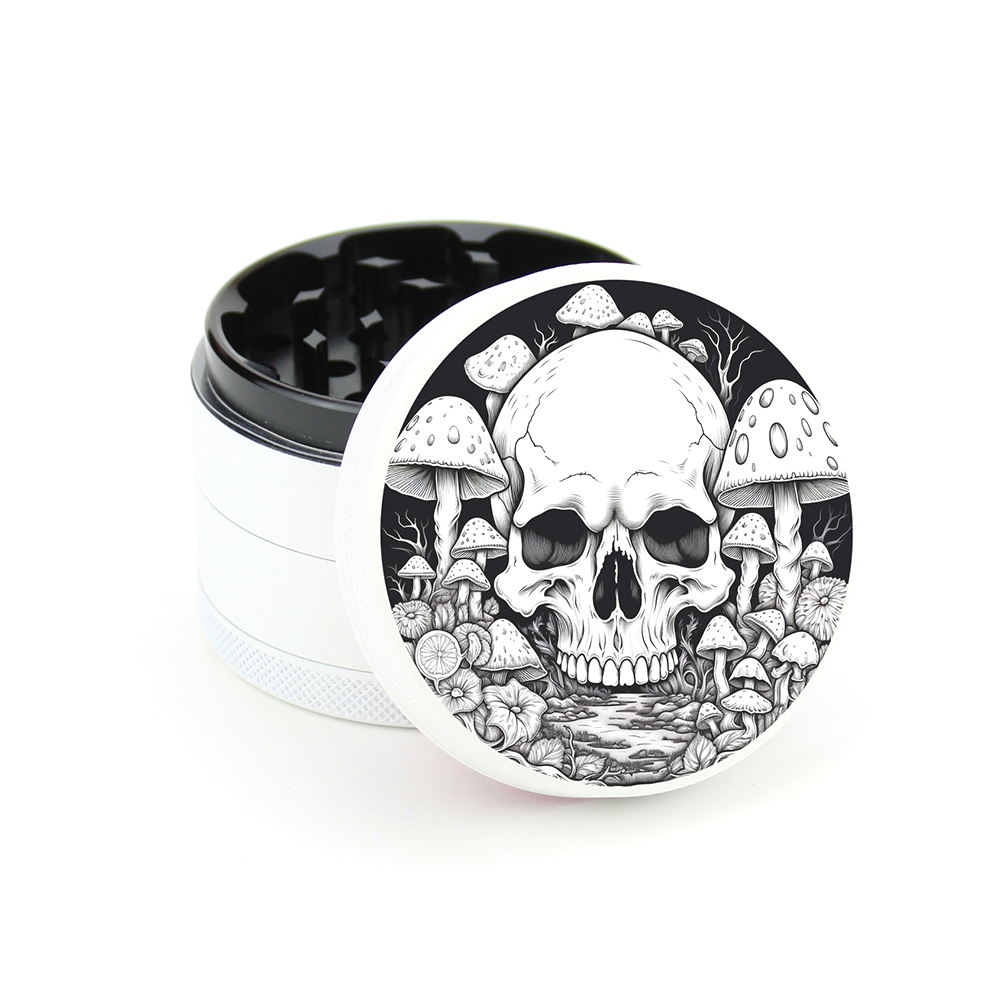 Green Star | 2.5" (63mm) Soft Touch Grinder - Skull and Mushrooms Design_0