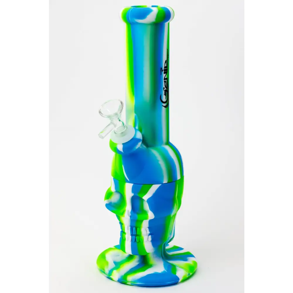 11" Genie skull multi colored detachable silicone water bong_5