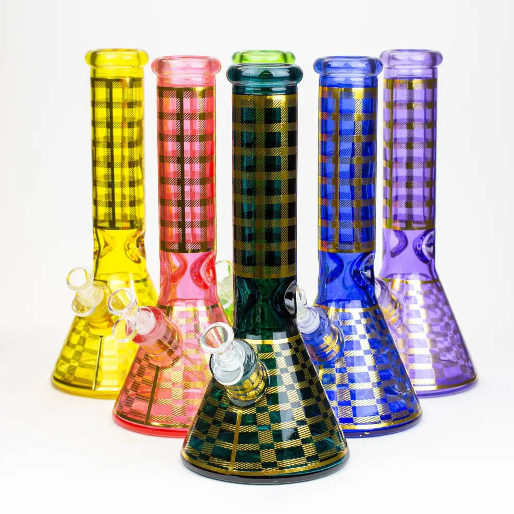 12" 7mm glass neon beaker water bong_0