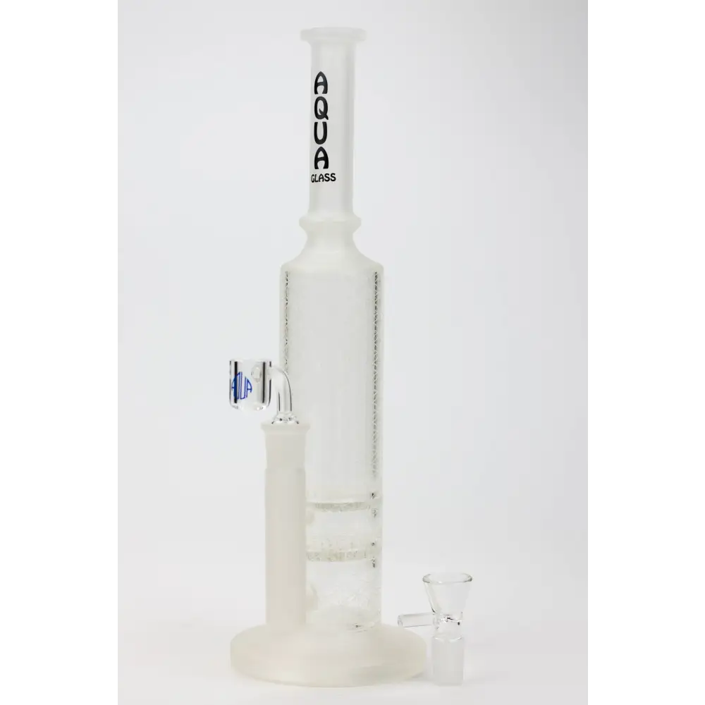 14" AQUA Glass / 2-in-1 / Dual honeycomb sandblast glass water bong_0