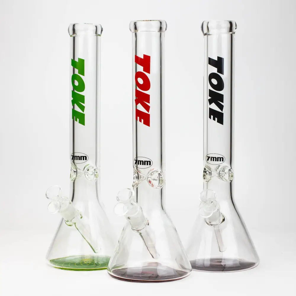 16" TOKE 7 mm glass water beaker bong_0