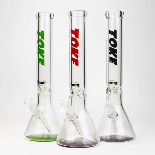 16" TOKE 7 mm glass water beaker bong_0