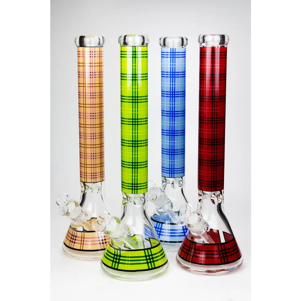 17.5" Check pattern 9 mm glass beaker bong_0