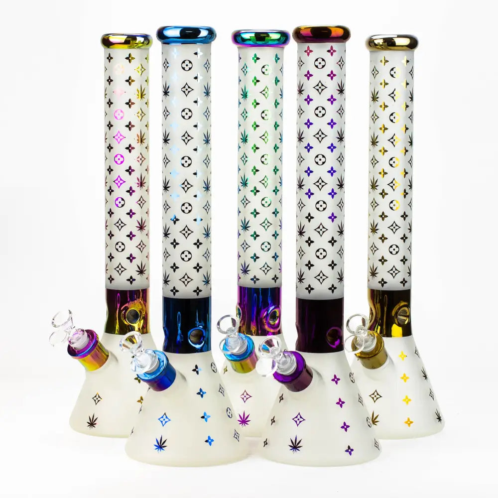 17.5"  Luxury Pattern 7 mm frosted glass beaker bong_0