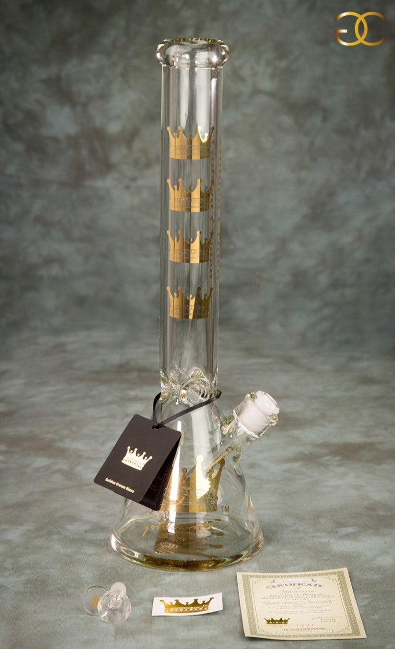 Golden Crown™ | 18 Inch 9mm glass bong with Signature and 24K Gold Emblem_4