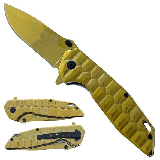 8" overall length spring assisted knife-gold_0