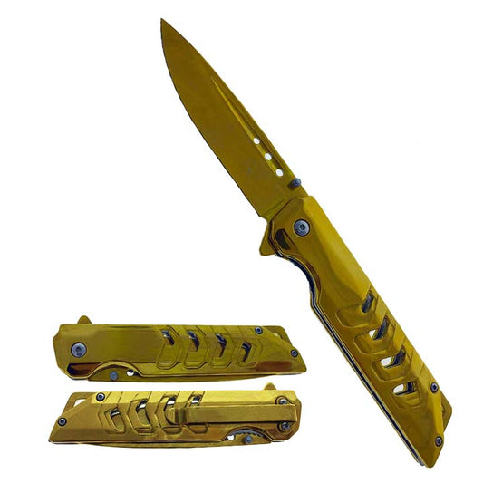 Falcon | 8-3/4"Spring Assisted Pocket Knife Mirror Gold_0