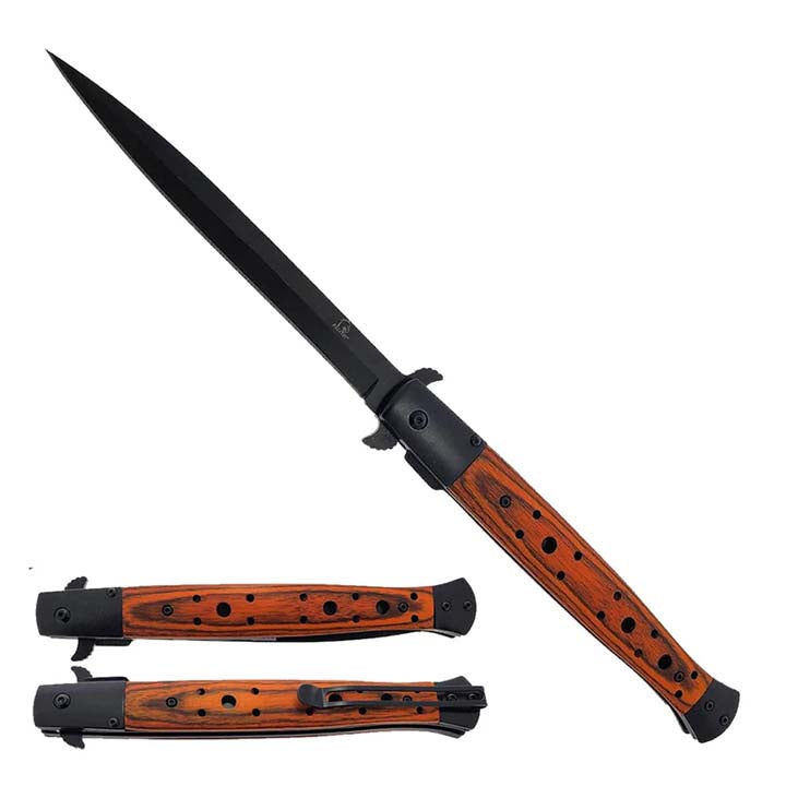 BIG BOY | 12" Spring Assisted Knife w/ Belt Clip Wood Handle_0