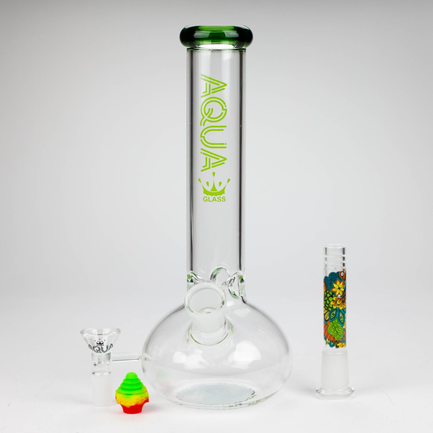 AQUA | 10" Round glass water bong with silicone cap [AQUA201]_13