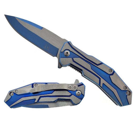 Falcon | 7.5" Blue & Silver Spring Assisted Knife_0