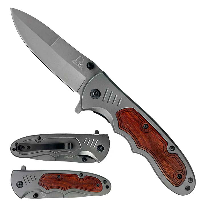 Falcon | Semi Automatic Pocket Knife Gray Blade Wooden Handle_0