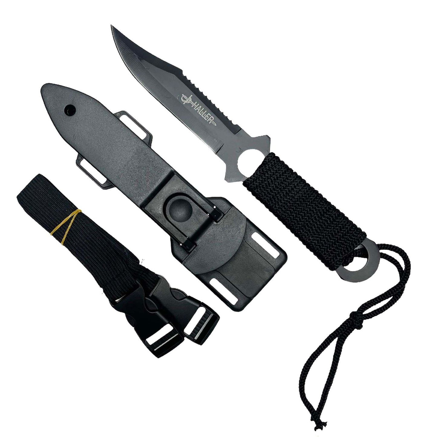 8-1/2" Full Tang Fixed Black Blade Hunting Knives With ABS Case_1