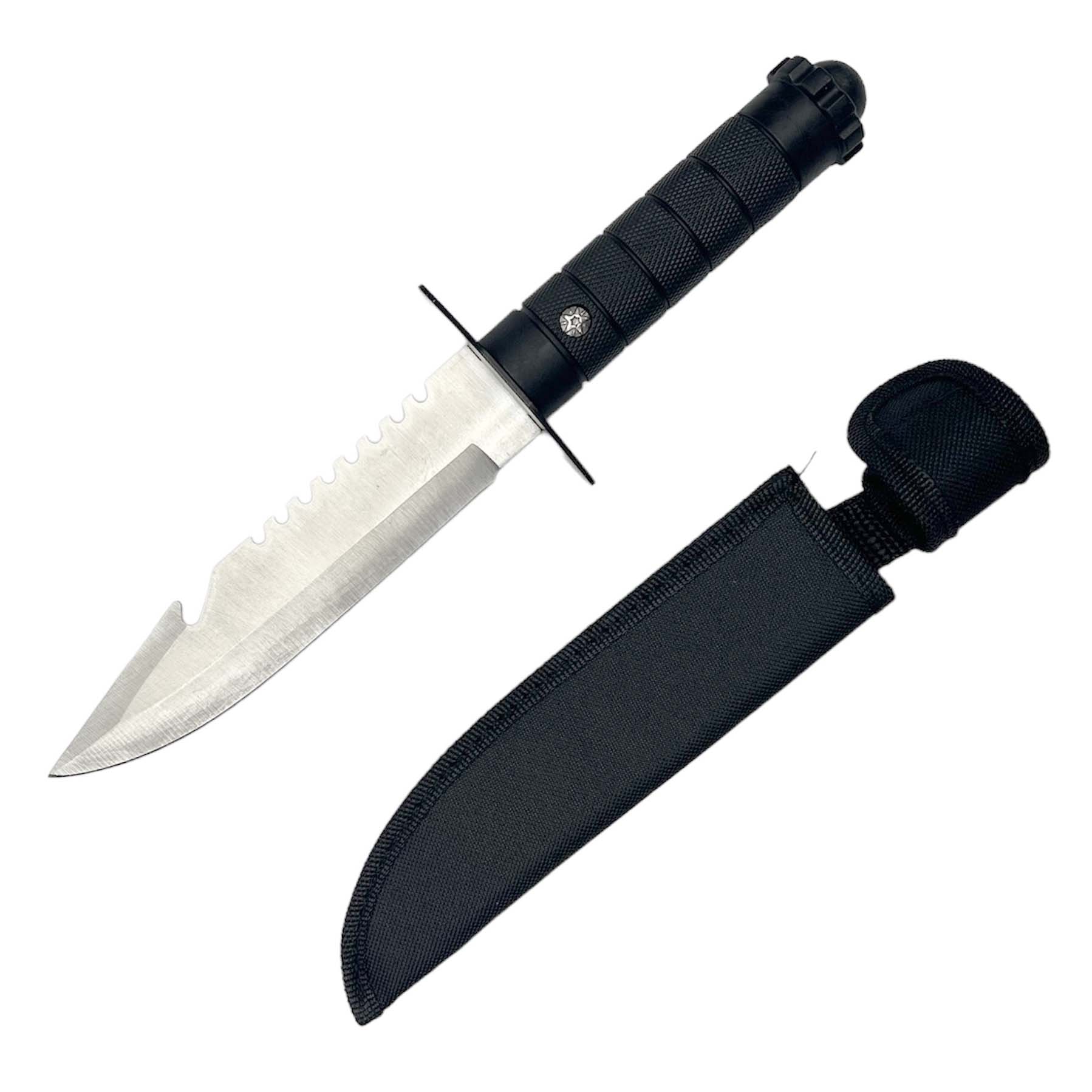 11" Tactical Fixed Blade Hunting Knife Leather Handle with Sheath_1