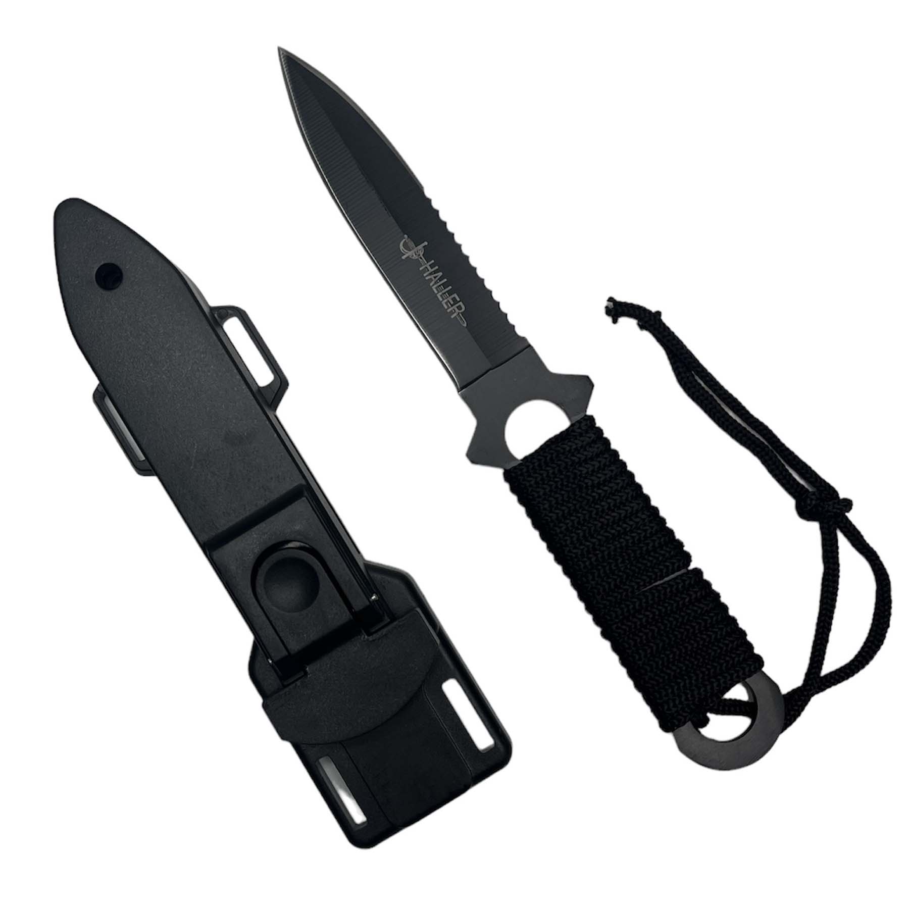 8-1/2" Full Tang Fixed Black Straight Blade Hunting Knives With ABS Case_2