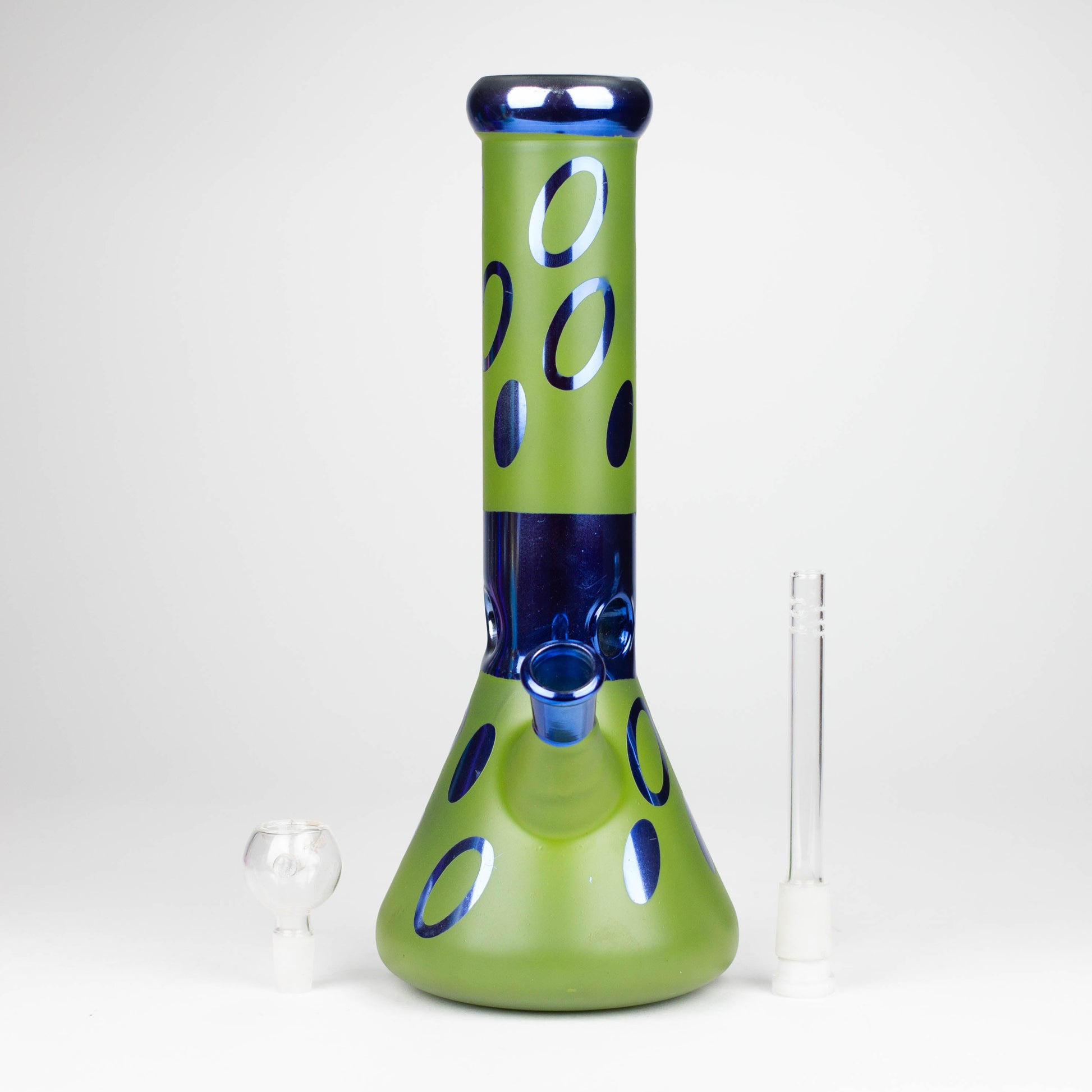 12" Green Base Blue Rings Glass Water Bong_6