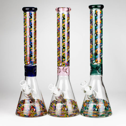 17" Color accented 7 mm glass water bong With Poker Design_0
