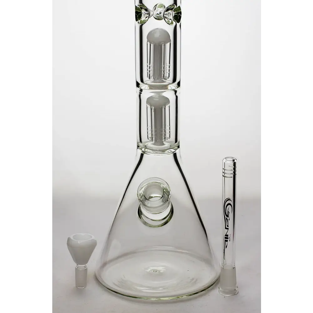 24" genie double 6 arms heavy glass water beaker bong_2