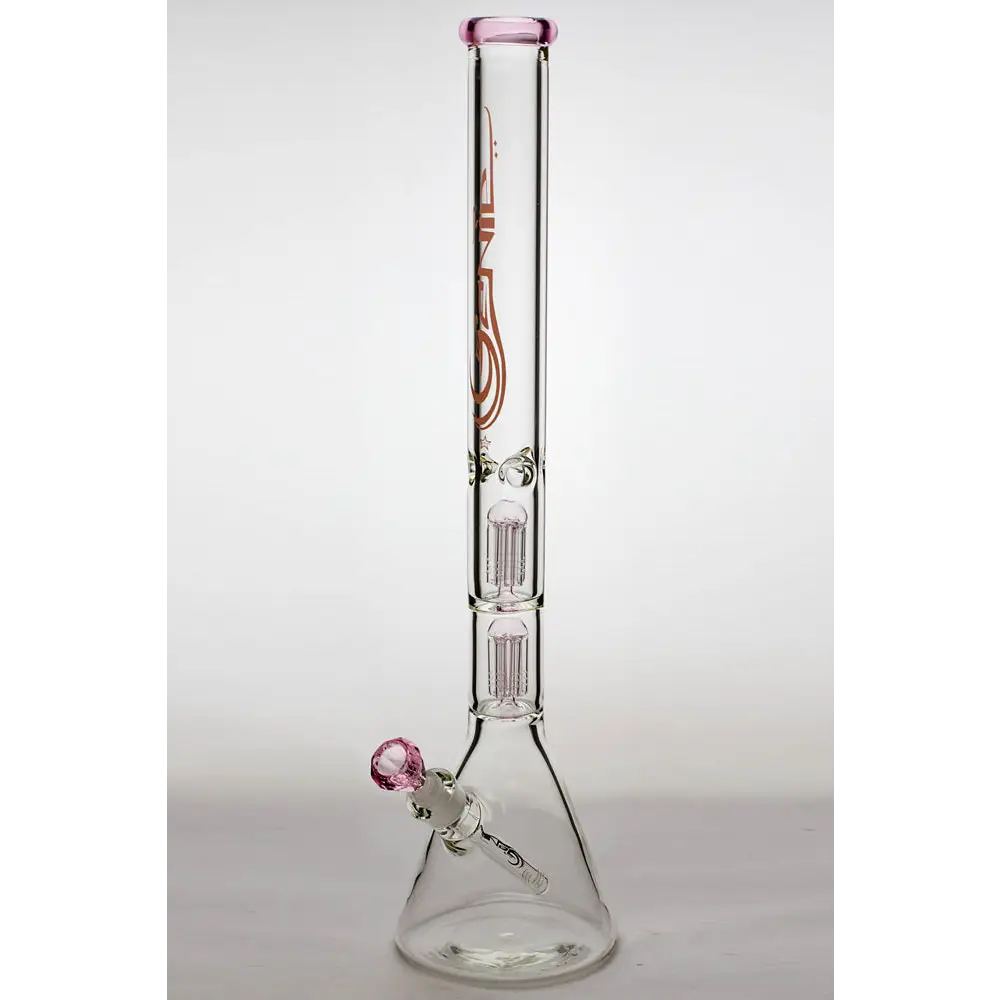 24" genie double 6 arms heavy glass water beaker bong_5