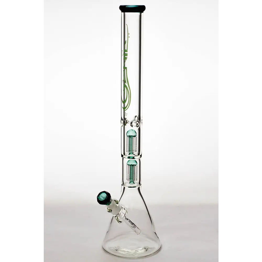 24" genie double 6 arms heavy glass water beaker bong_3