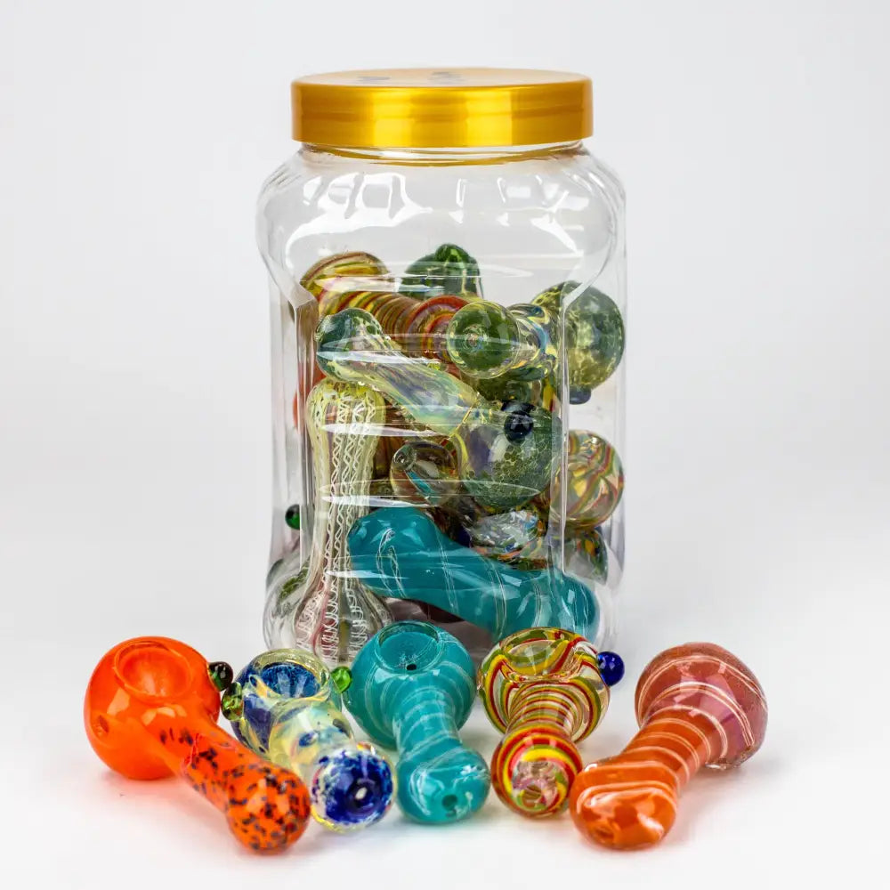 3.5” Assorted design Soft glass hand pipe Jar of 20_0