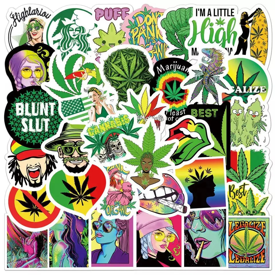 50pcs Assorted Cannabis Design Stickers_1