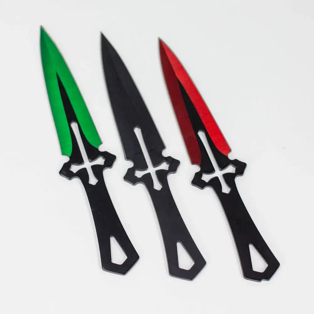 6.5″ Throwing Knife with Sheath 3PC SET Red/Green/Black [T00502-1]_2