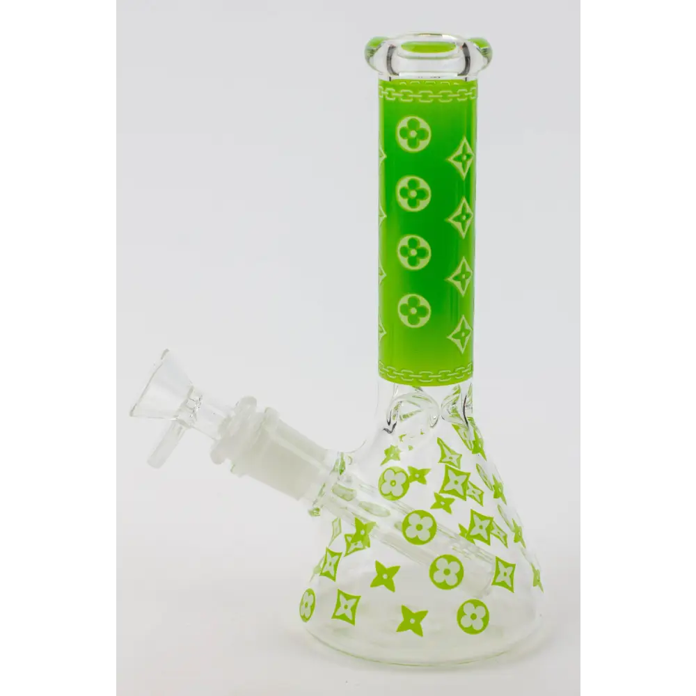 7.5" Luxury Pattern glow in the dark beaker glass water bong_7