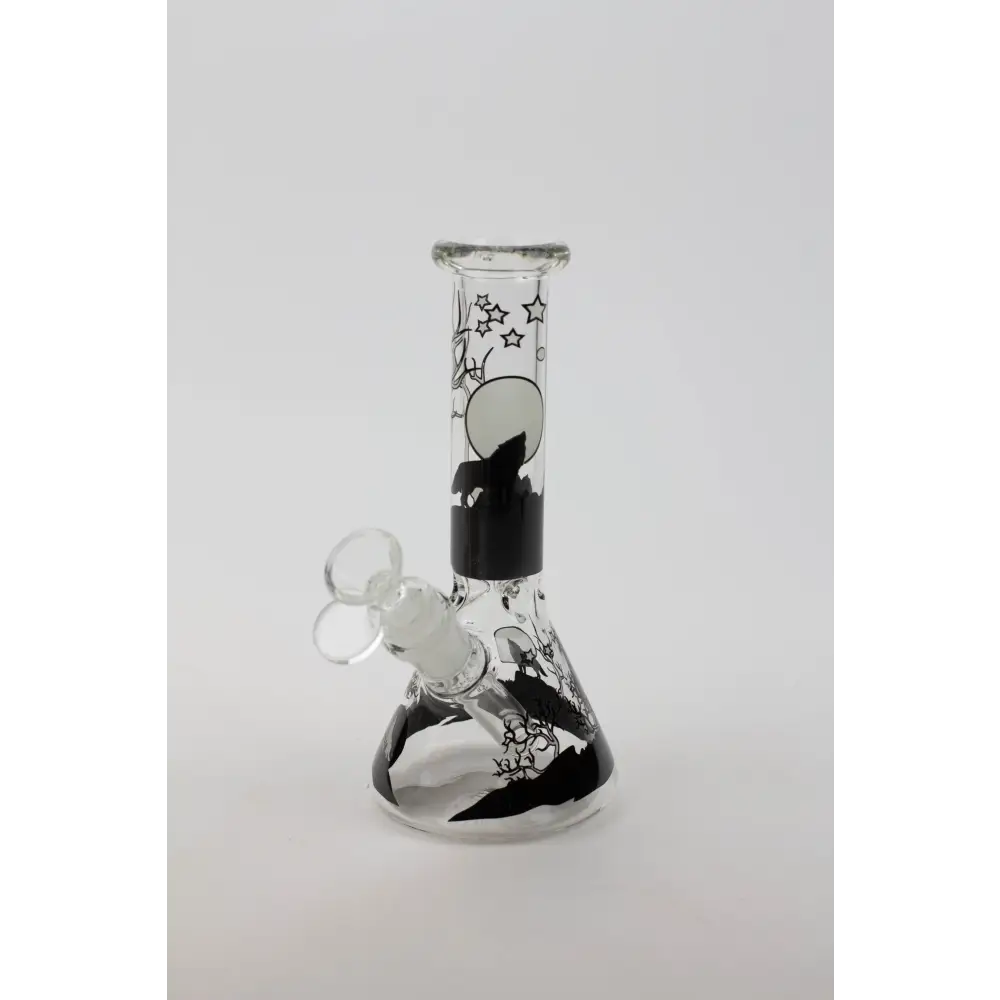 7.5" Luxury Pattern glow in the dark beaker glass water bong_2