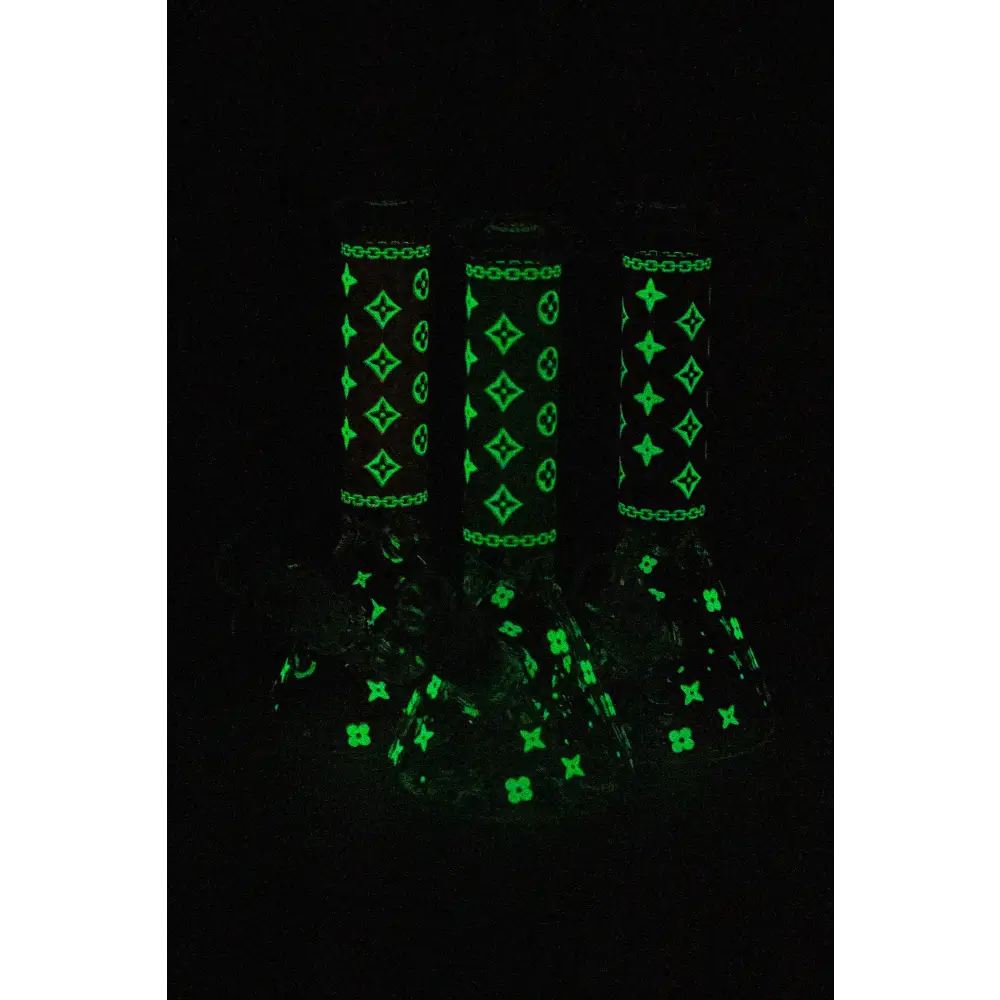 7.5" Luxury Pattern glow in the dark beaker glass water bong_3