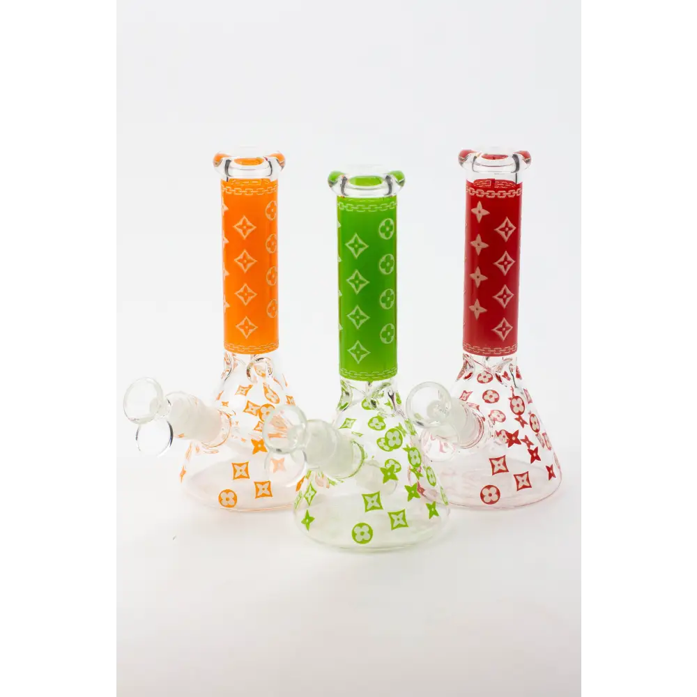 7.5" Luxury Pattern glow in the dark beaker glass water bong_0