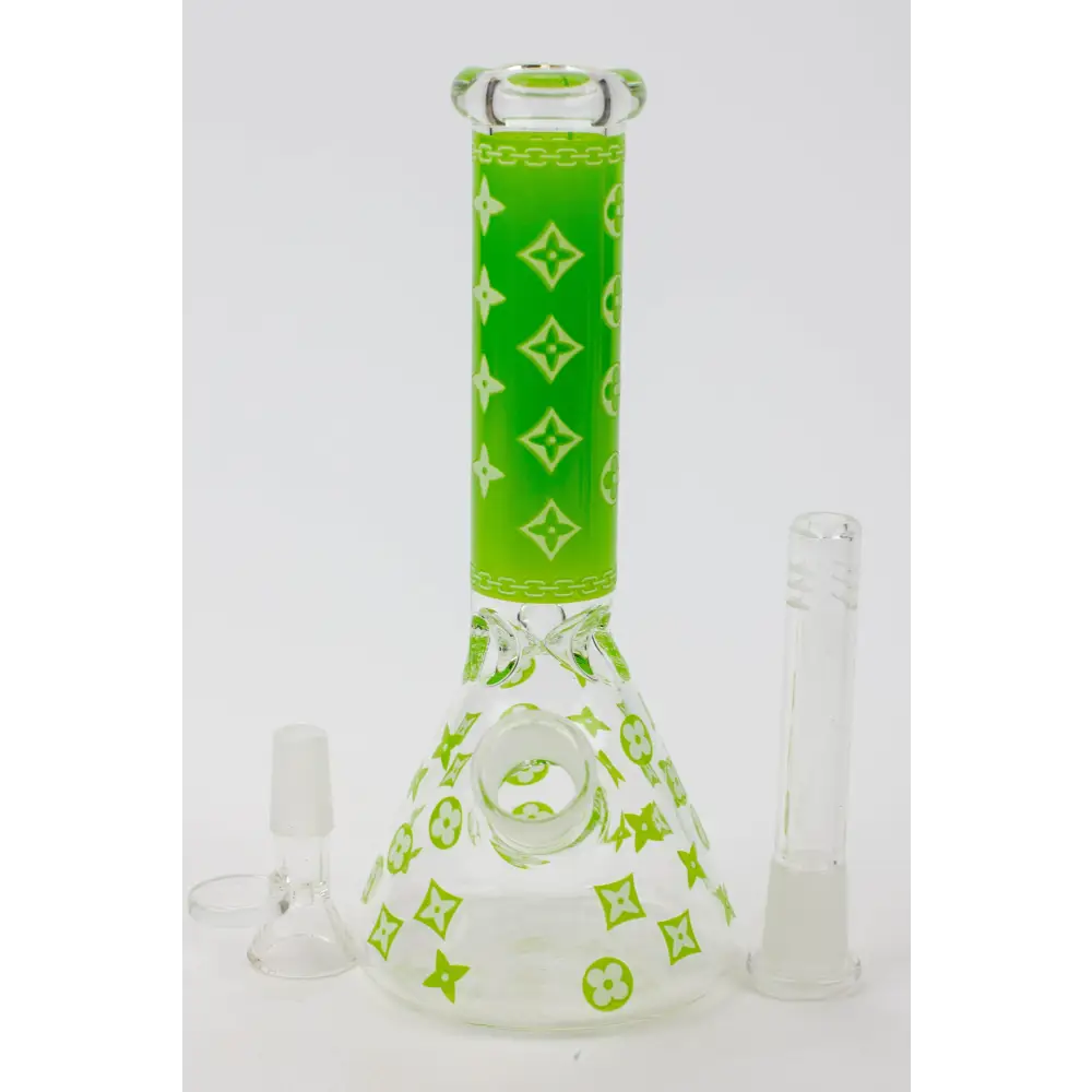 7.5" Luxury Pattern glow in the dark beaker glass water bong_1