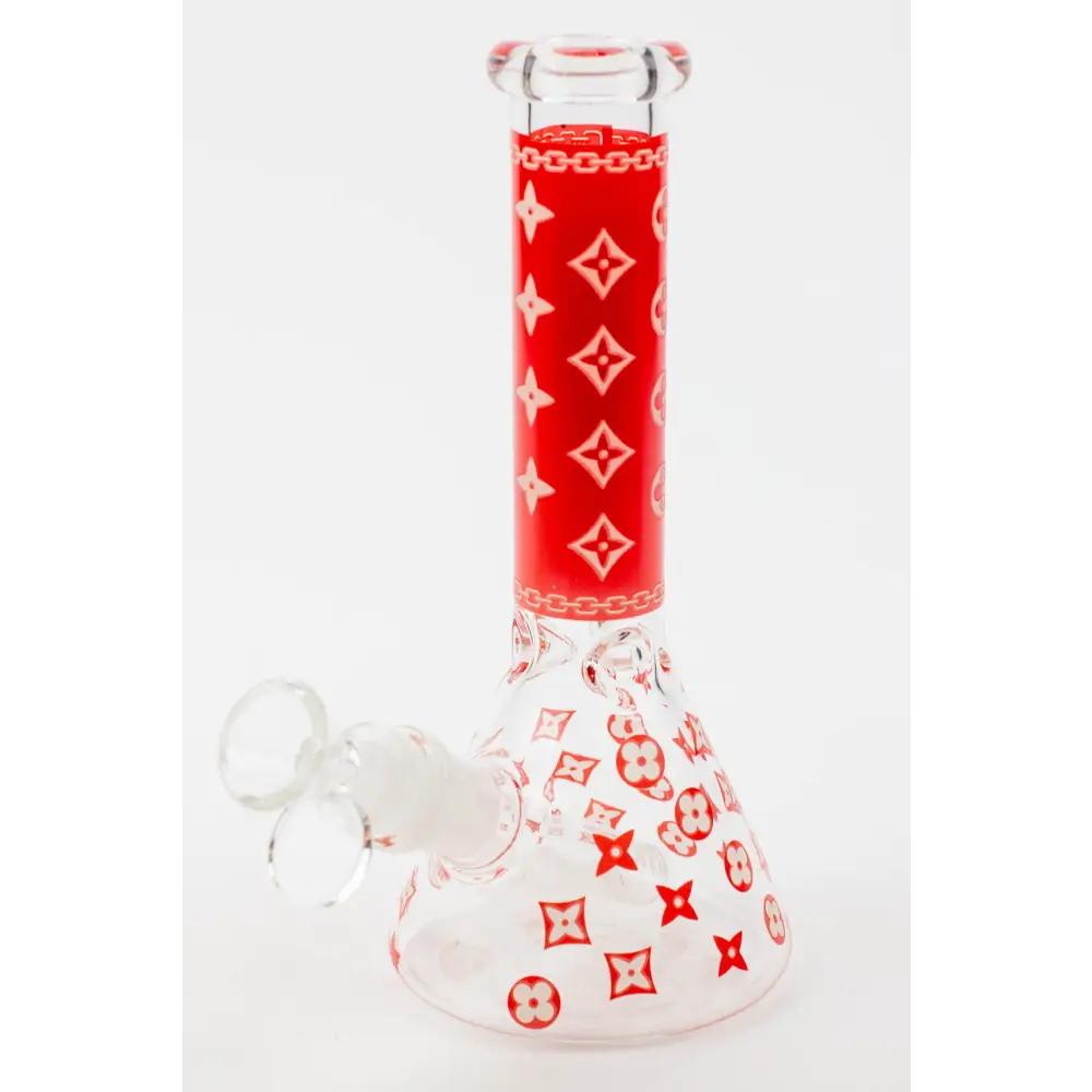 7.5" Luxury Pattern glow in the dark beaker glass water bong_4