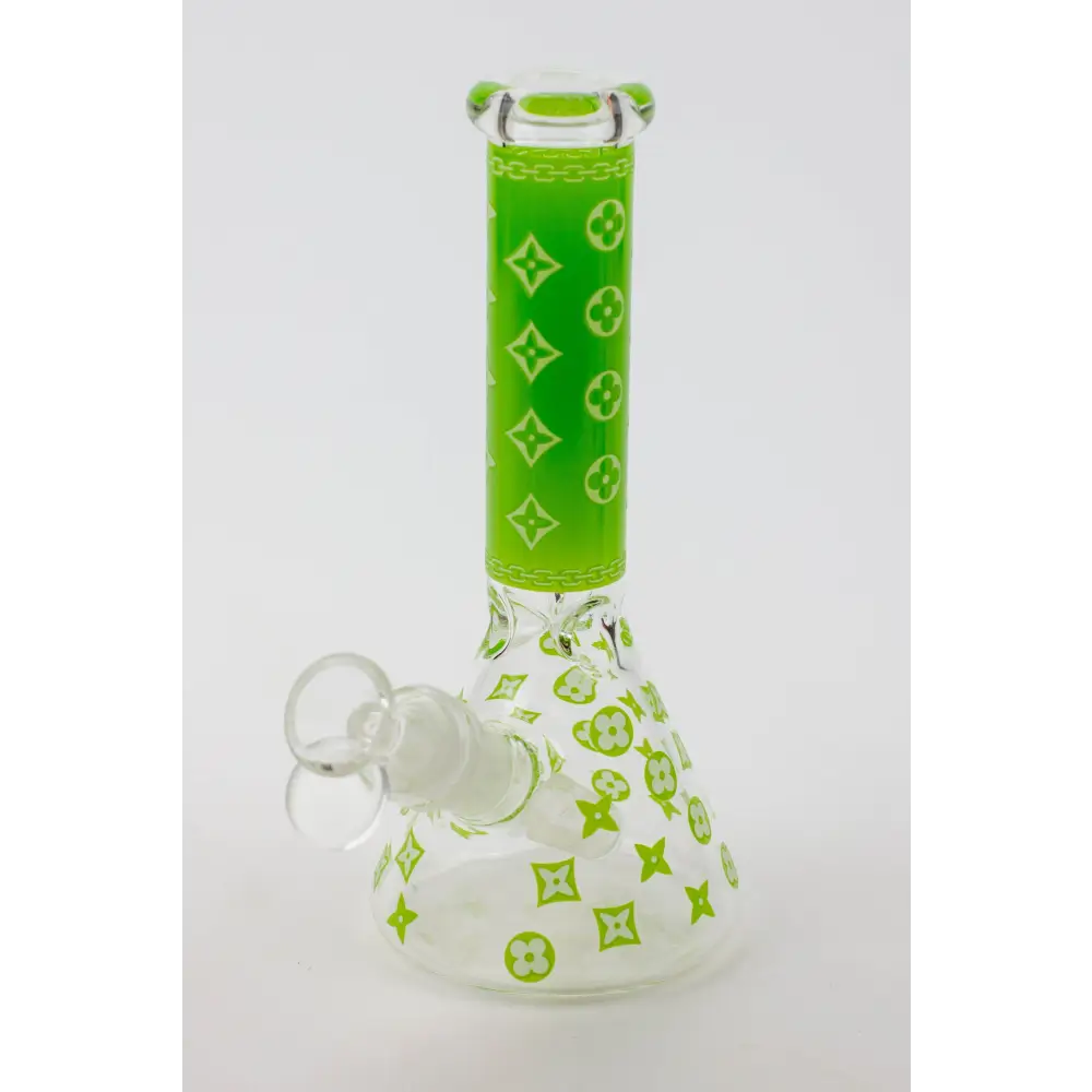 7.5" Luxury Pattern glow in the dark beaker glass water bong_5