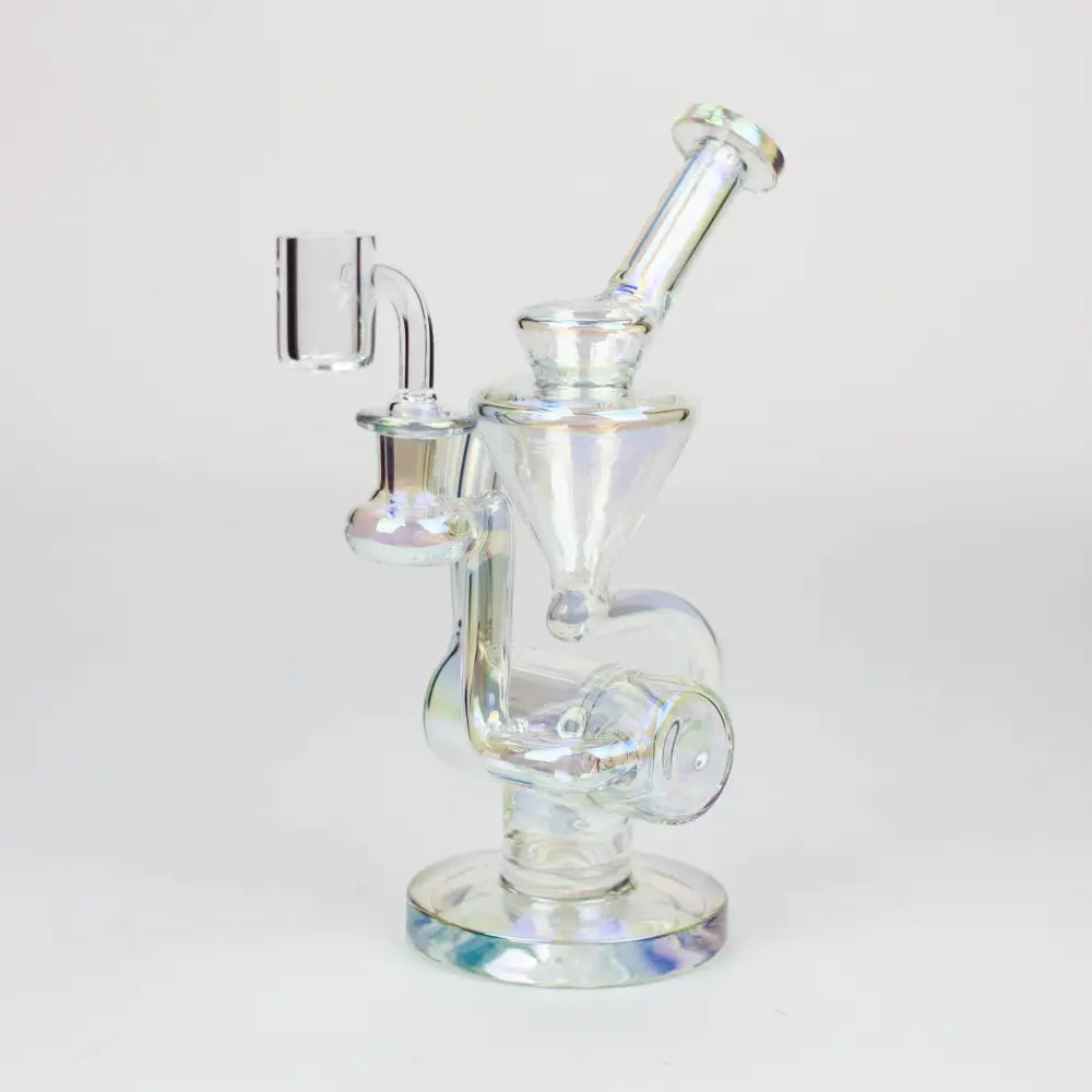 
Quality Borosilicate Glass
8" Height
Base : 4 1/4"
2 Returning tube

Quartz Banger &amp; Bowls for a 14 mm female Joint
Inline diffuser
Stemless

Bent neck
8" 2-in-1 electroplated glass recycler rigBongsempire420