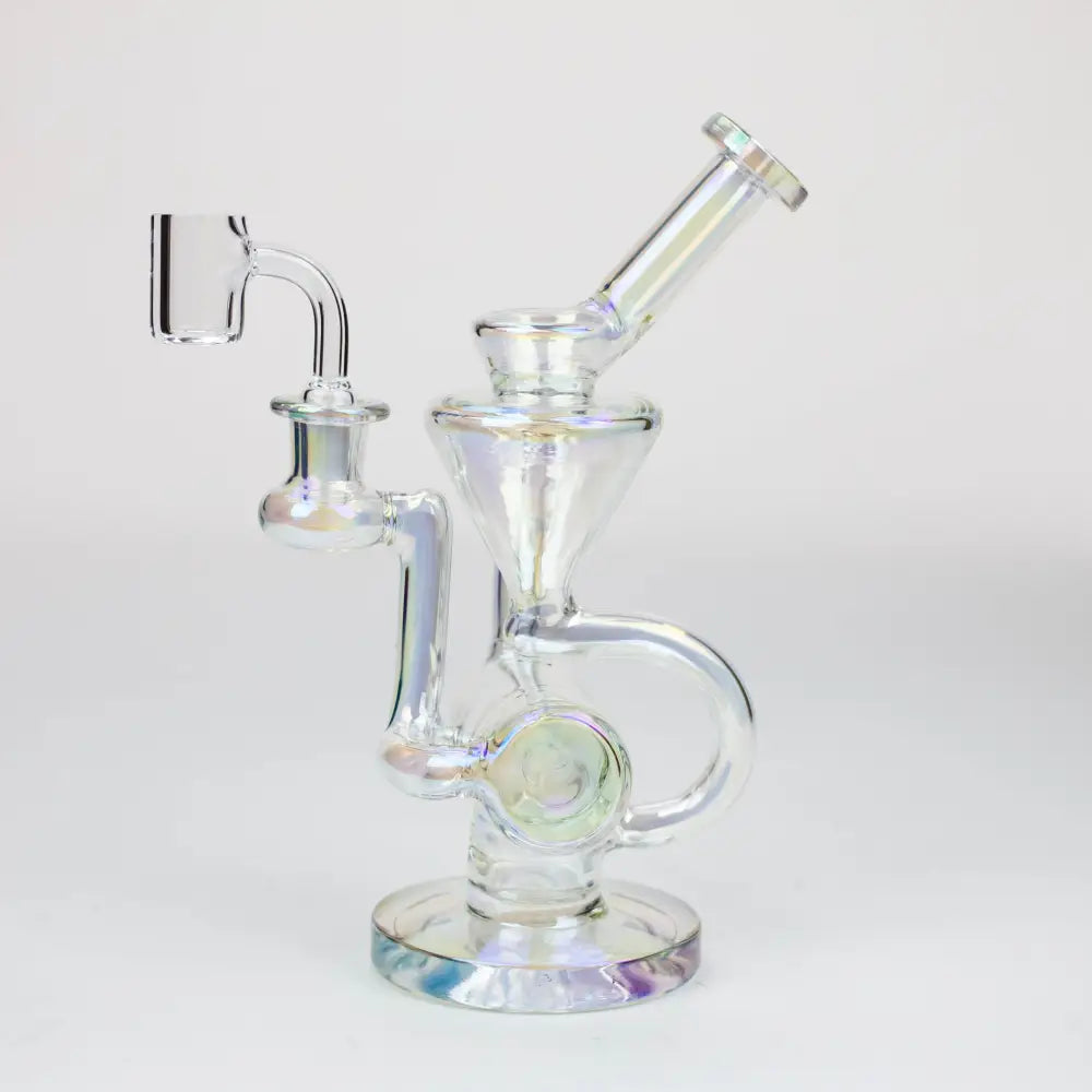 
Quality Borosilicate Glass
8" Height
Base : 4 1/4"
2 Returning tube

Quartz Banger &amp; Bowls for a 14 mm female Joint
Inline diffuser
Stemless

Bent neck
8" 2-in-1 electroplated glass recycler rigBongsempire420