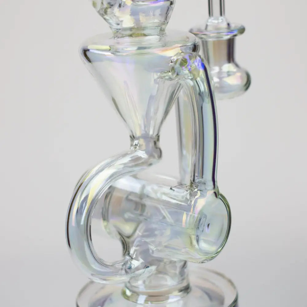 
Quality Borosilicate Glass
8" Height
Base : 4 1/4"
2 Returning tube

Quartz Banger &amp; Bowls for a 14 mm female Joint
Inline diffuser
Stemless

Bent neck
8" 2-in-1 electroplated glass recycler rigBongsempire420