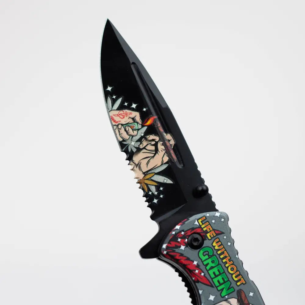 8.5" Hands Design - Folding Knife W/ Belt Cutte_3