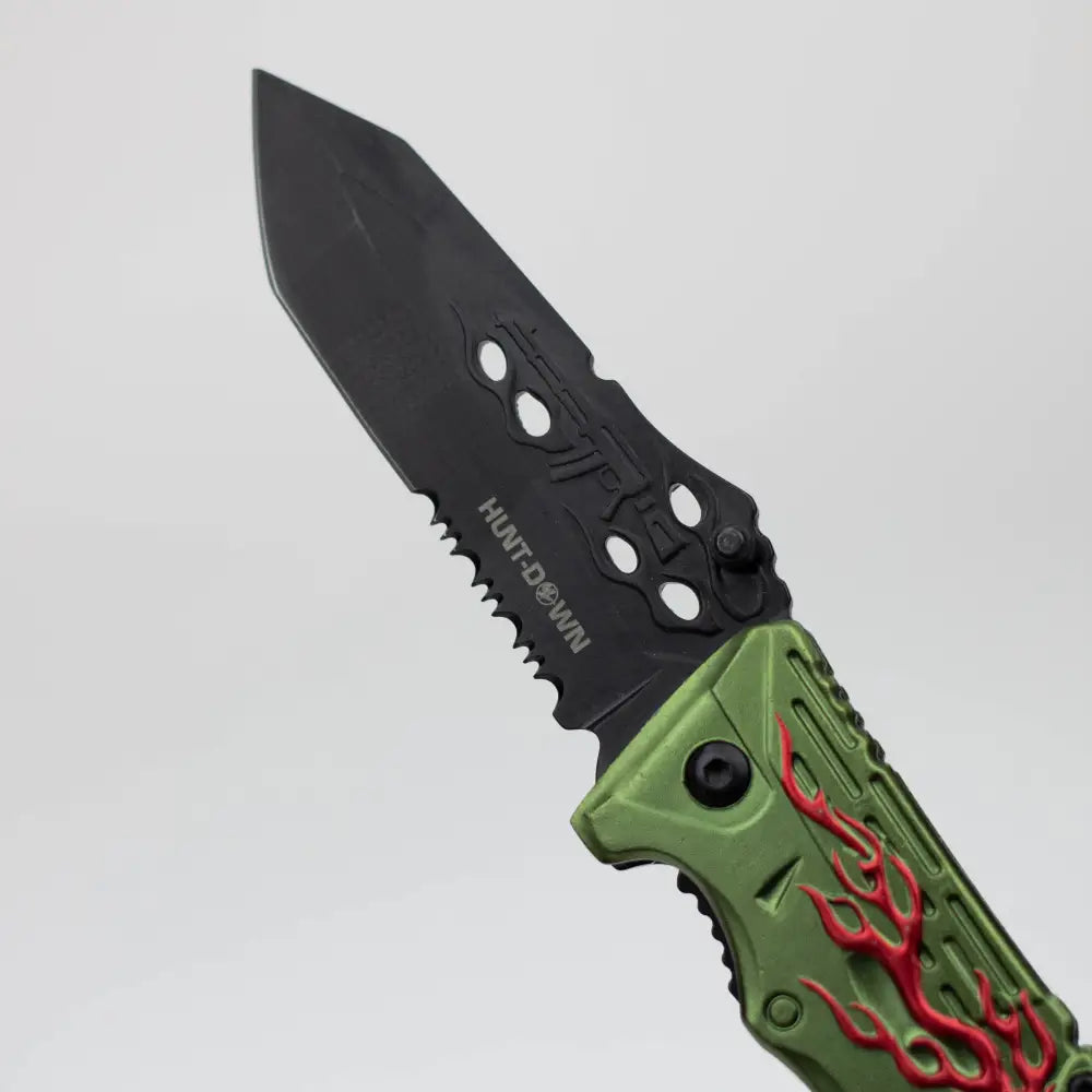 8" Hunt Down  Green Handle -Knife With Belt Clip [9533]_3