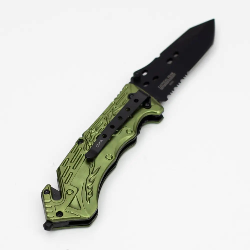 8" Hunt Down  Green Handle -Knife With Belt Clip [9533]_2