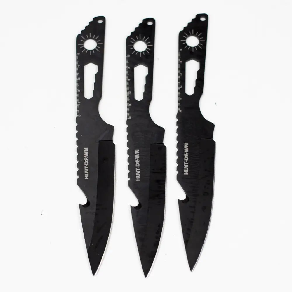 8" Three Piece  Hunt Down Black Throwing Knife Set With Fish Hook  [9569]_3