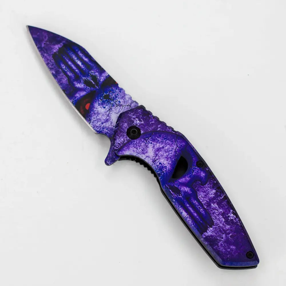 8″ Tiger-USA® Skull Folding Knife Purple  [SJ-1041]_2