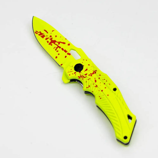 8″ Yellow Blood  Splatter Feather DP Folding Knife [SJ-209]_0