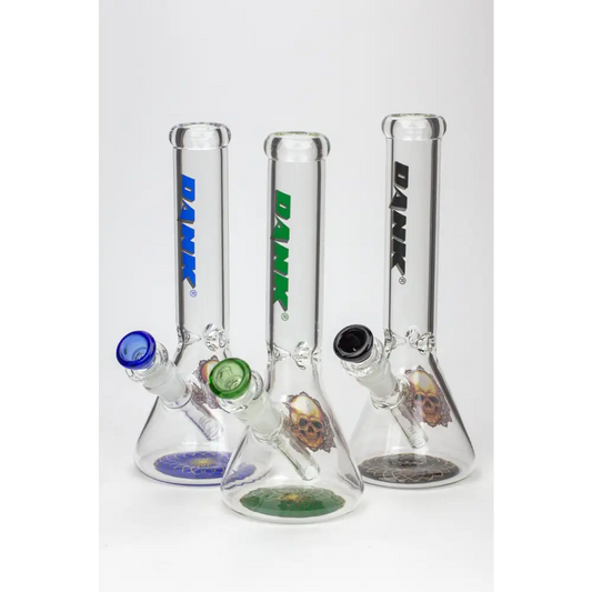 9.5" DANK beaker glass water bong (Wide / Skull)_0