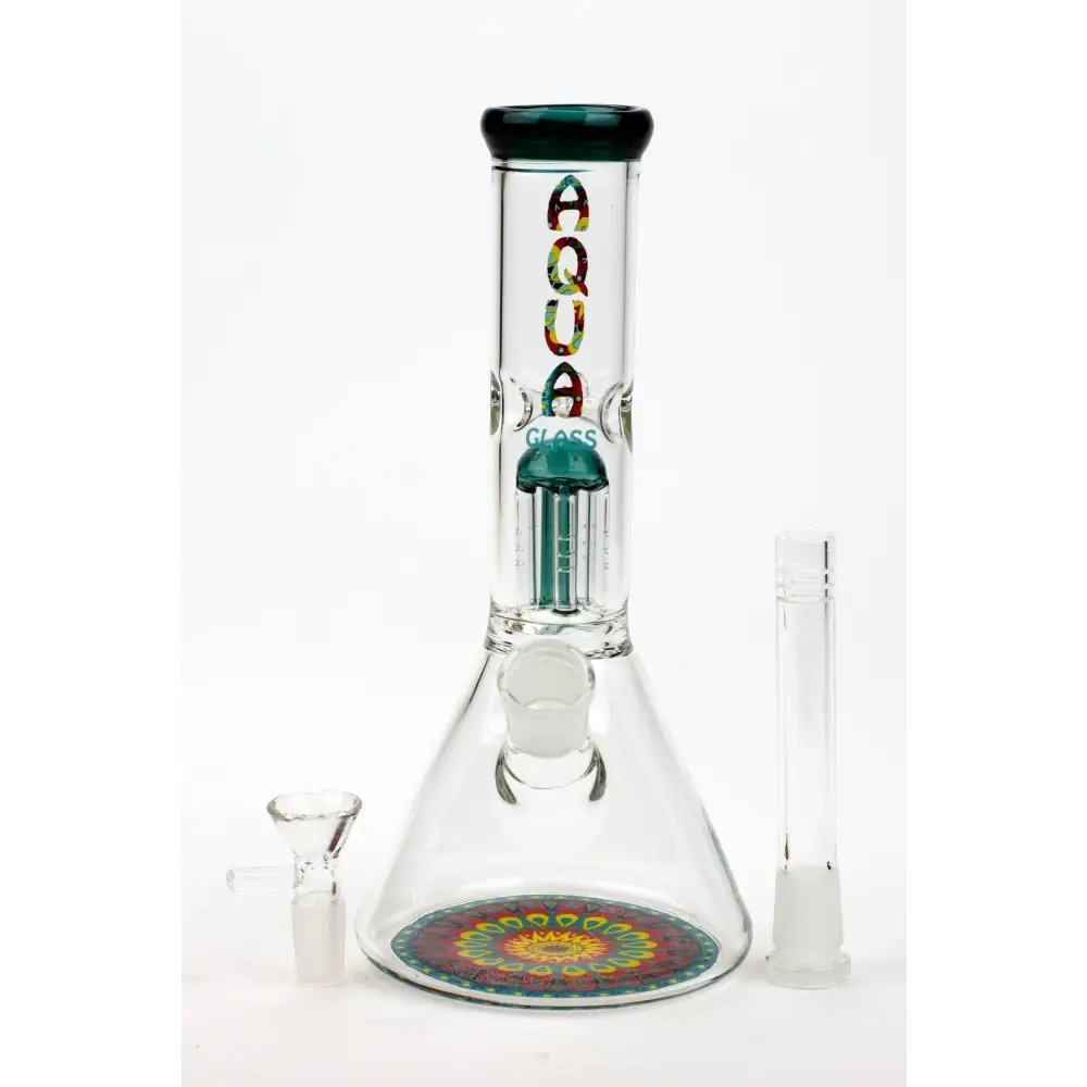 9" AQUA Single tree arms percolator glass water bong_3