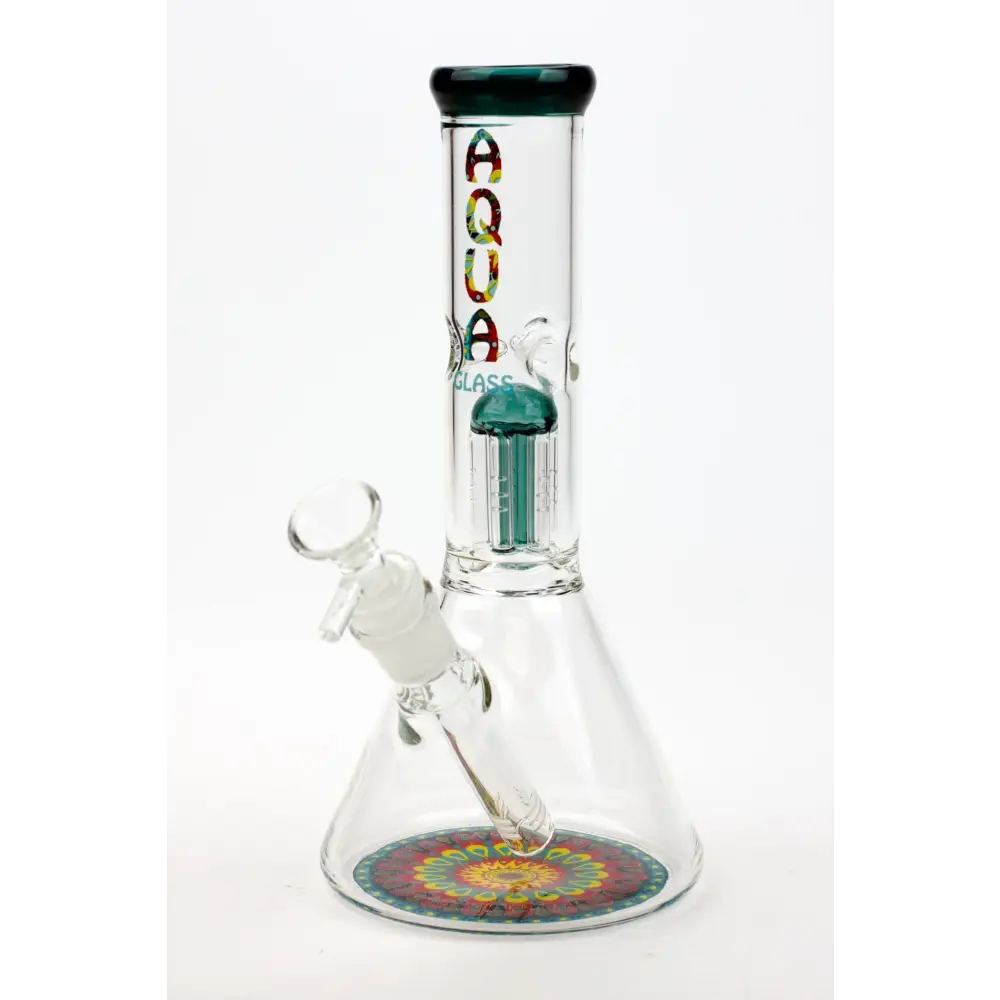 9" AQUA Single tree arms percolator glass water bong_5