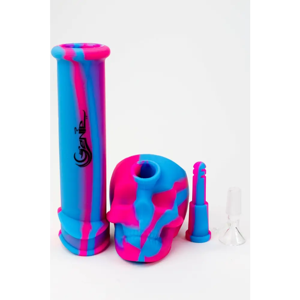 9" Genie skull multi colored detachable silicone water bong_3