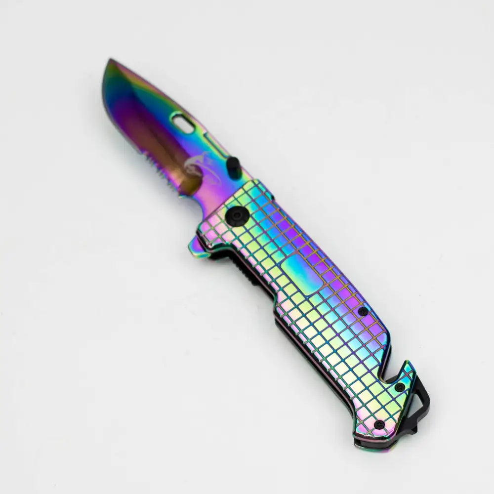 9" The Bone  Edge Shiny Rainbow Drop Point Blade Knife with Belt Clip [13992]_0