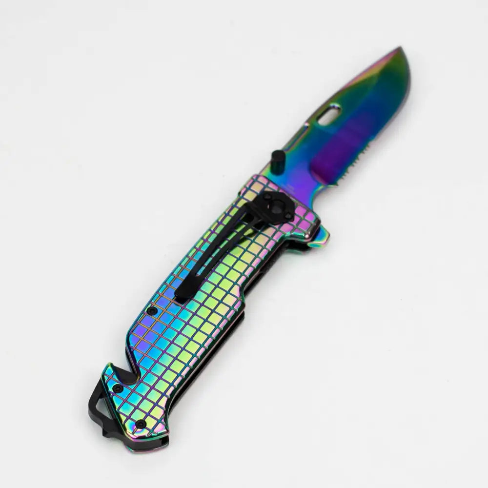 9" The Bone  Edge Shiny Rainbow Drop Point Blade Knife with Belt Clip [13992]_1