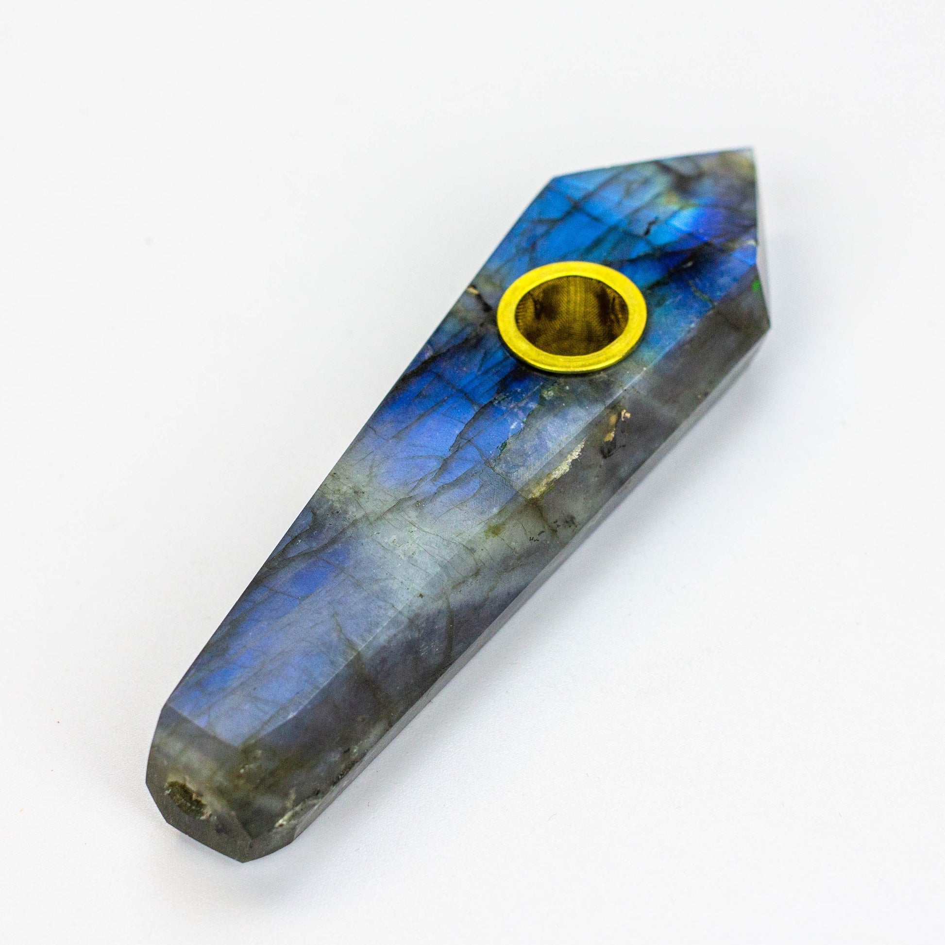 Acid Secs - Natural Labradorite FLASH Smoking Pipe with choke hole_3