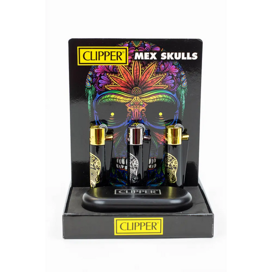 CLIPPER BLACK/GOLD SKULL CMP11 METAL LIGHTERS COLLECTION BOX OF 12_0